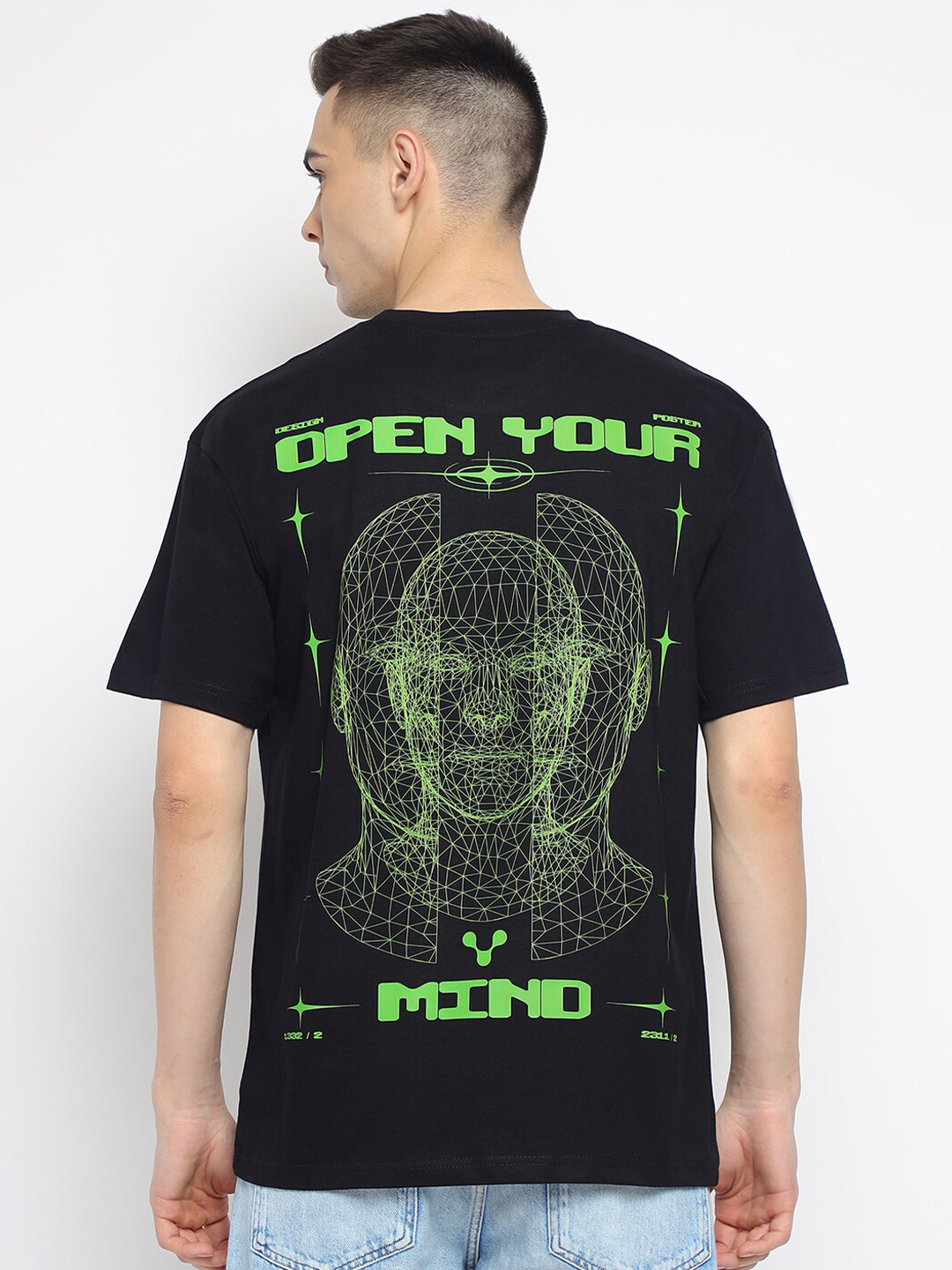

THREADCURRY Graphic Printed Cotton Oversized Round Neck T-shirt, Black