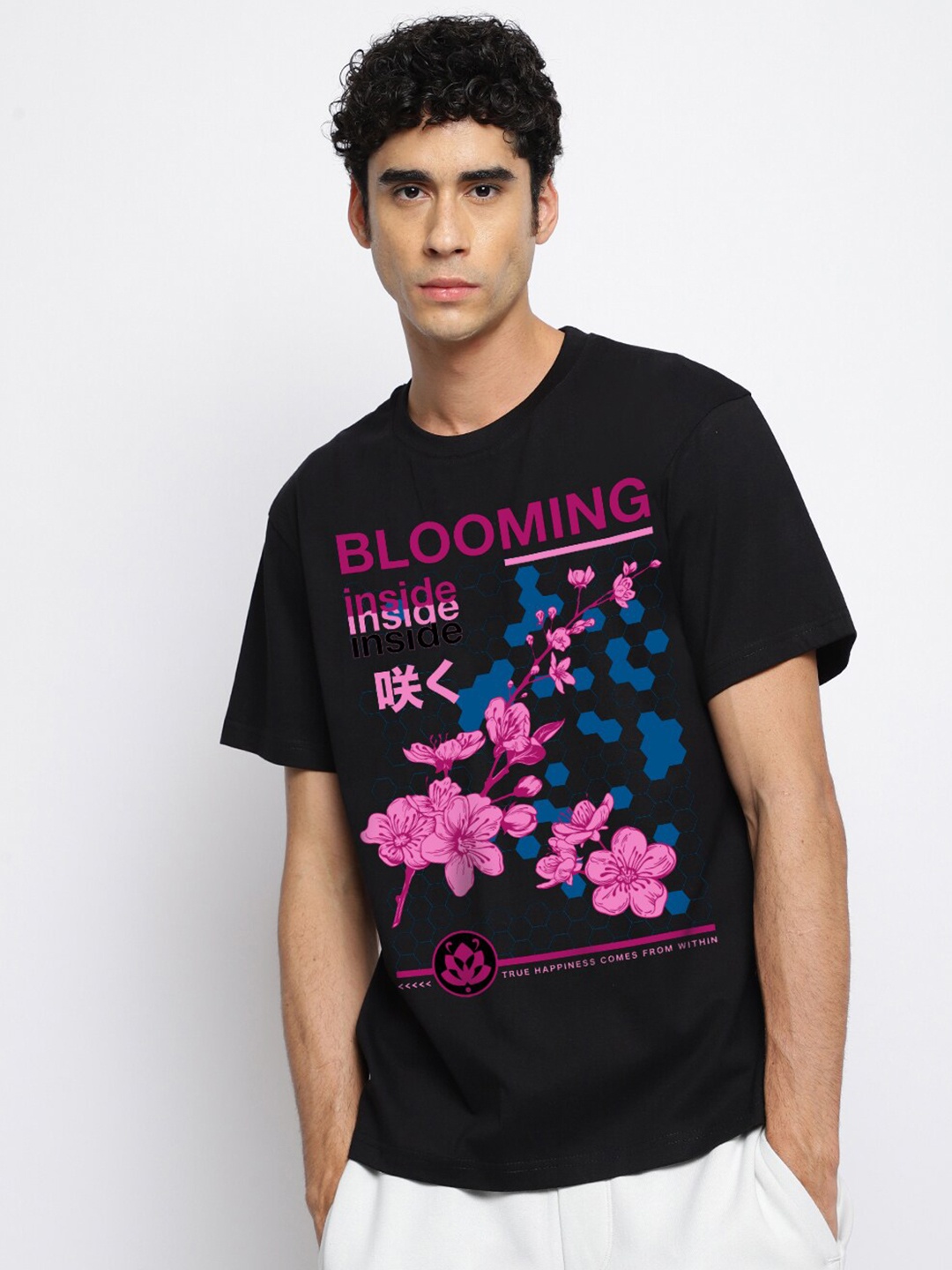 

THREADCURRY Graphic Printed Cotton T-shirt, Black