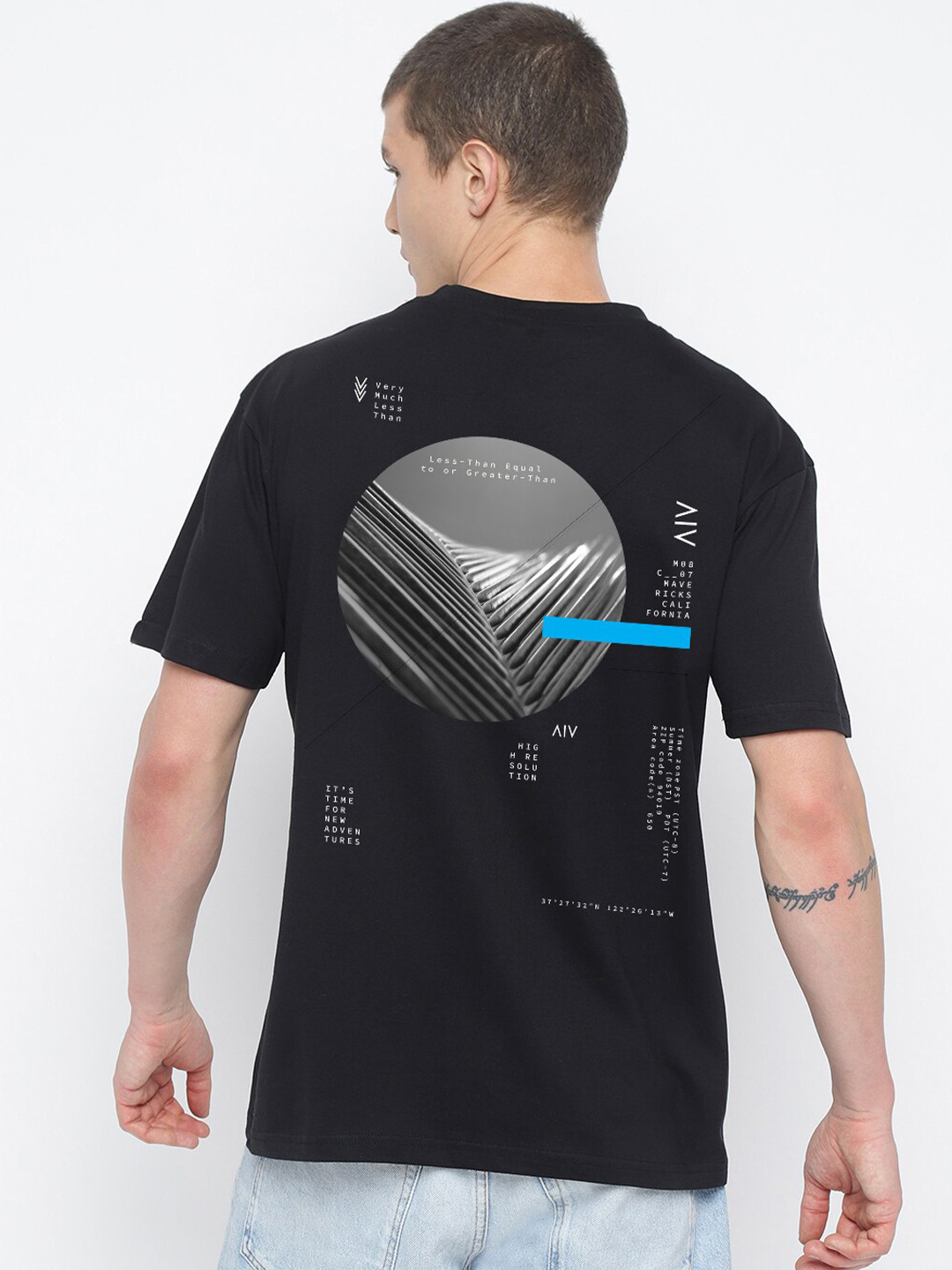 

THREADCURRY Graphic Printed Cotton T-Shirt, Black