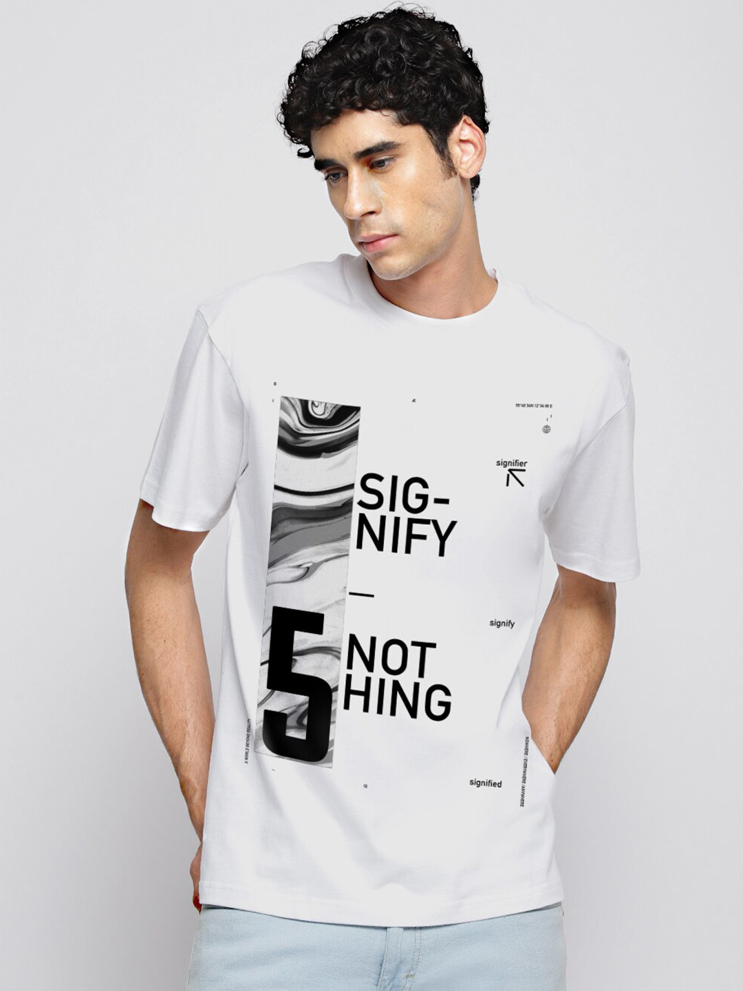 

THREADCURRY Typography Printed Cotton T-shirt, White