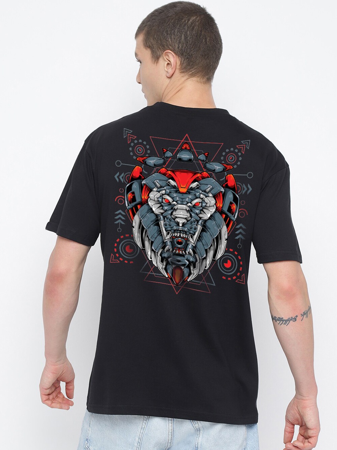 

THREADCURRY Graphic Placement Printed Cotton Oversized Round Neck T-shirt, Black