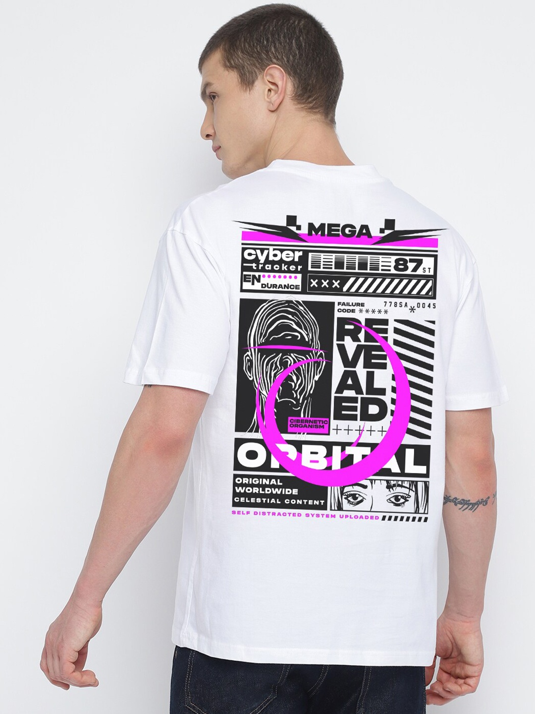 THREADCURRY Graphic Printed Oversized Cotton T-shirt, White