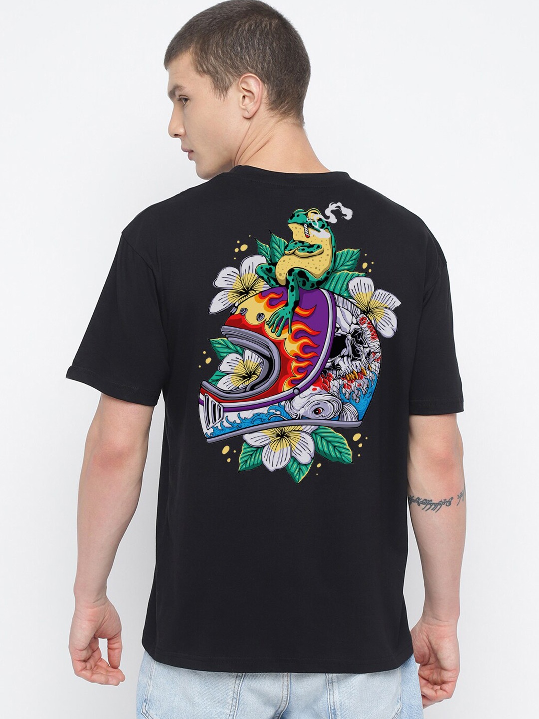 

THREADCURRY Graphic Printed Cotton T-shirt, Black