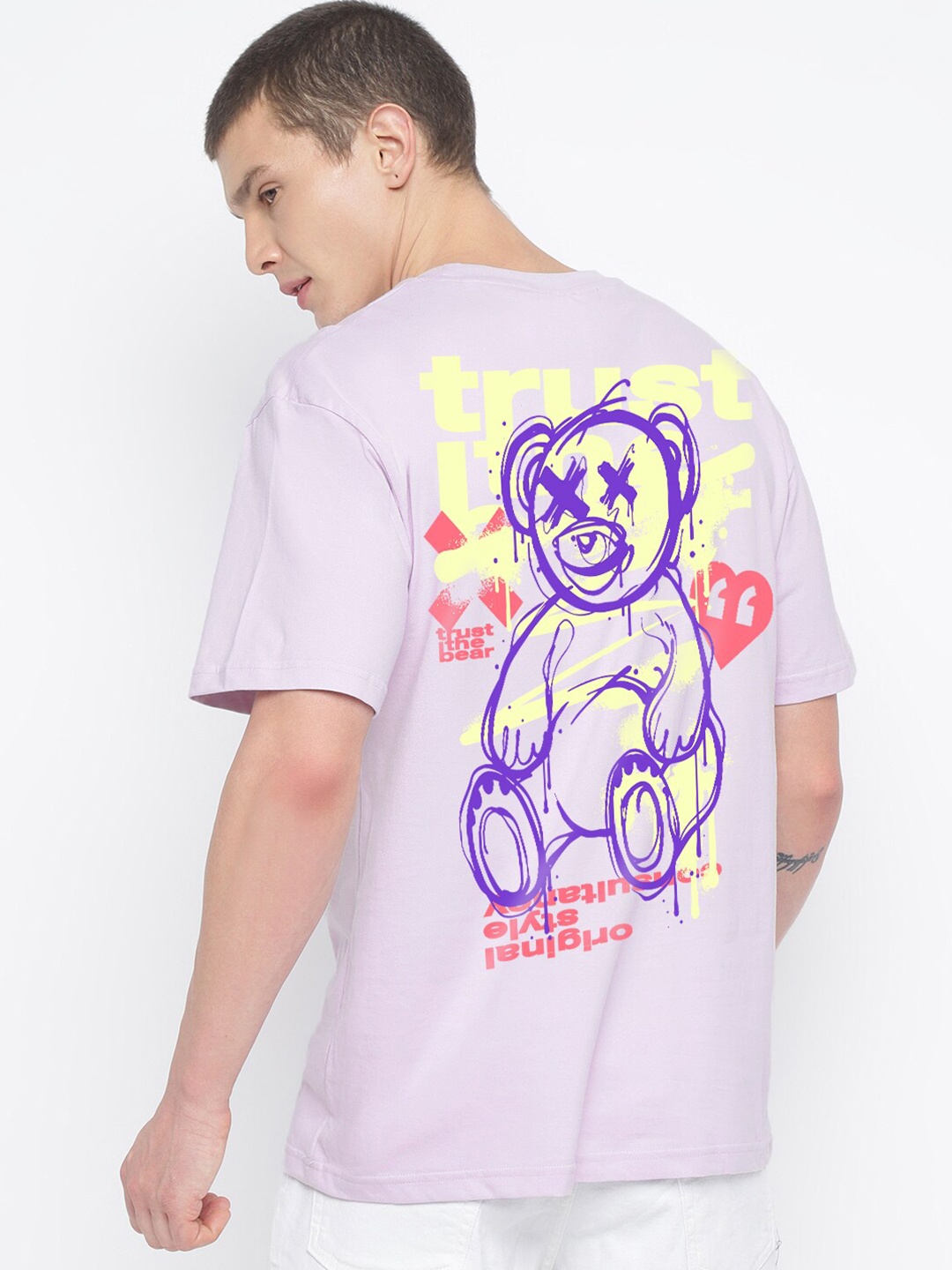 THREADCURRY Graphic Printed Oversized Cotton T-shirt, Lavender