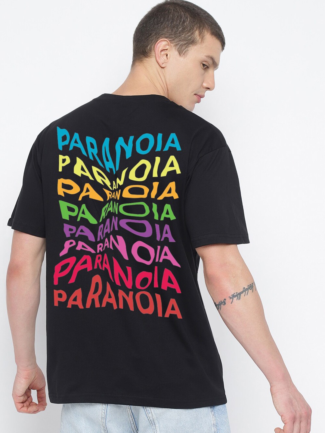 

THREADCURRY Typography Printed Cotton T-Shirt, Black