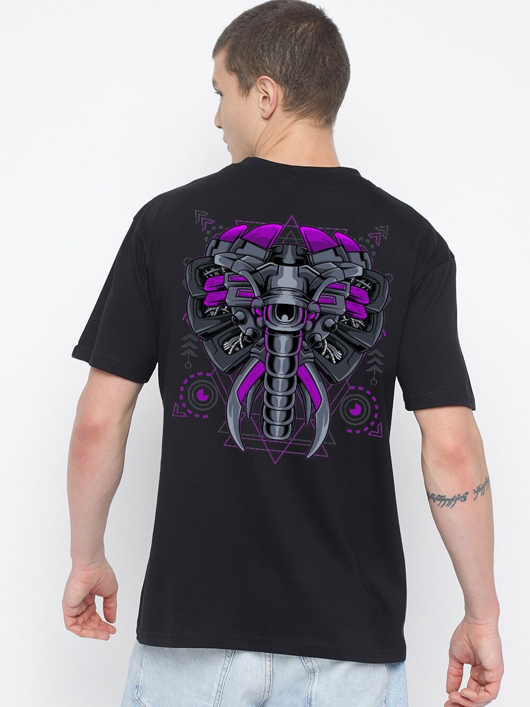 

THREADCURRY Graphic Printed Cotton T-shirt, Black