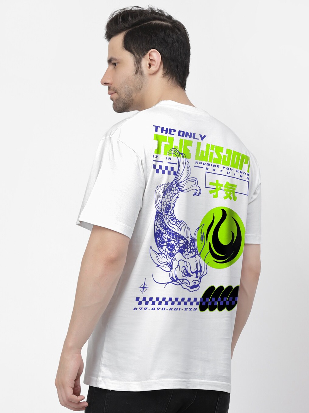 

THREADCURRY Graphic Printed Oversized Cotton T-shirt, White