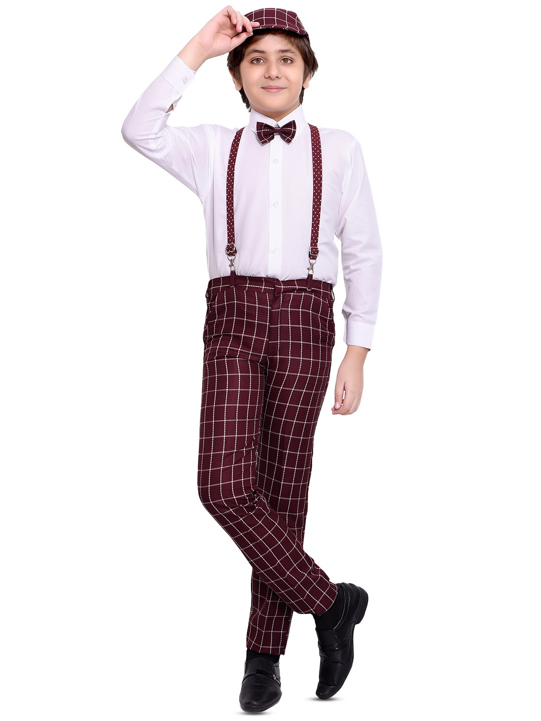 

BAESD Boys Shirt With Trousers And Suspenders Set, Maroon