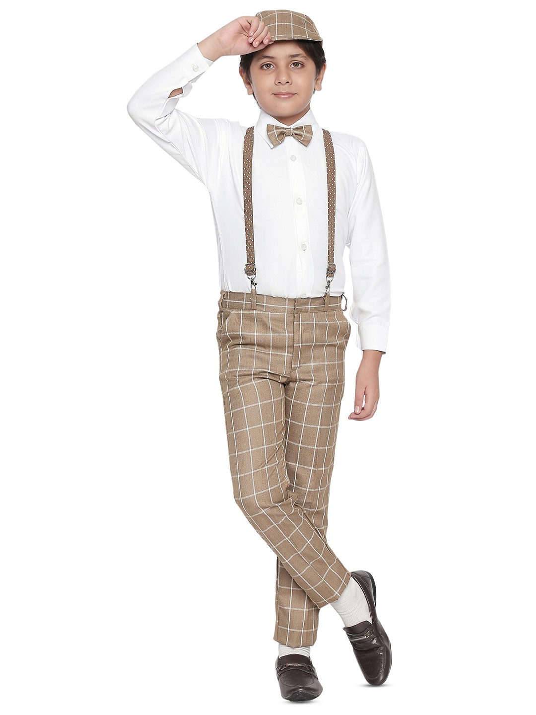 

BAESD Boys Shirt With Trousers And Suspenders Set, Khaki