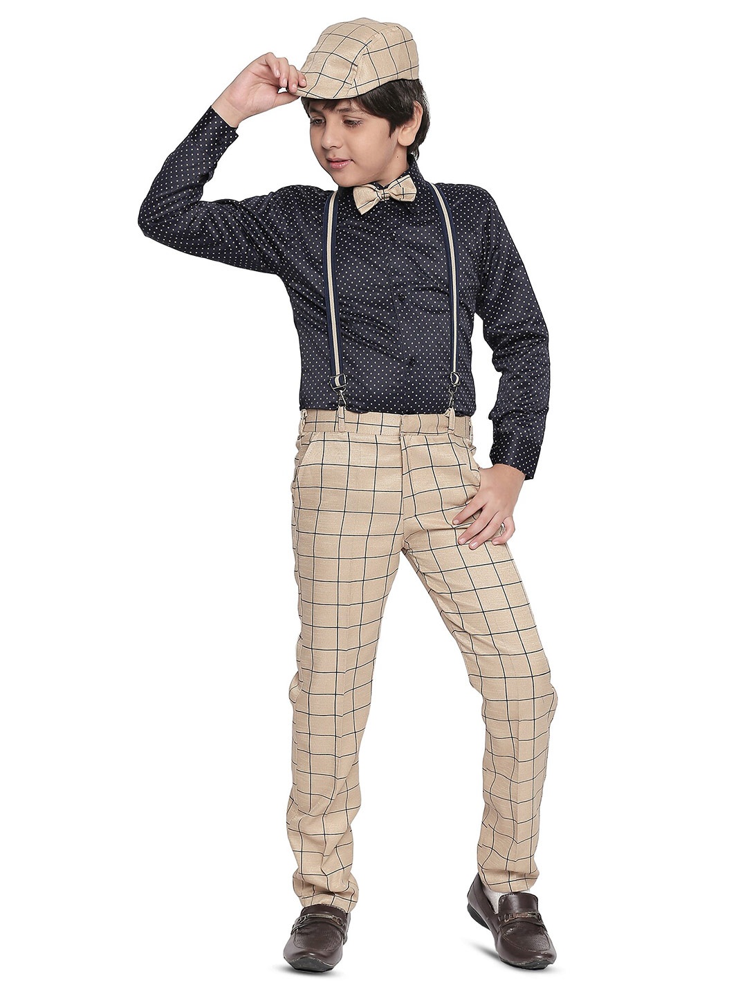 

BAESD Boys Shirt With Trousers And Suspenders Set, Beige