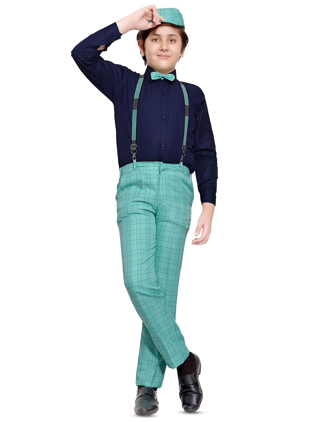 

BAESD Boys Shirt With Trousers And Suspenders Set, Sea green