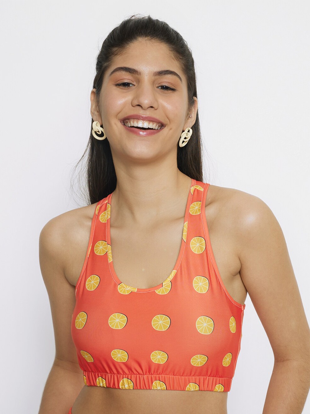 

Smugglerz Conversational Printed Print Bralette Crop Top, Orange