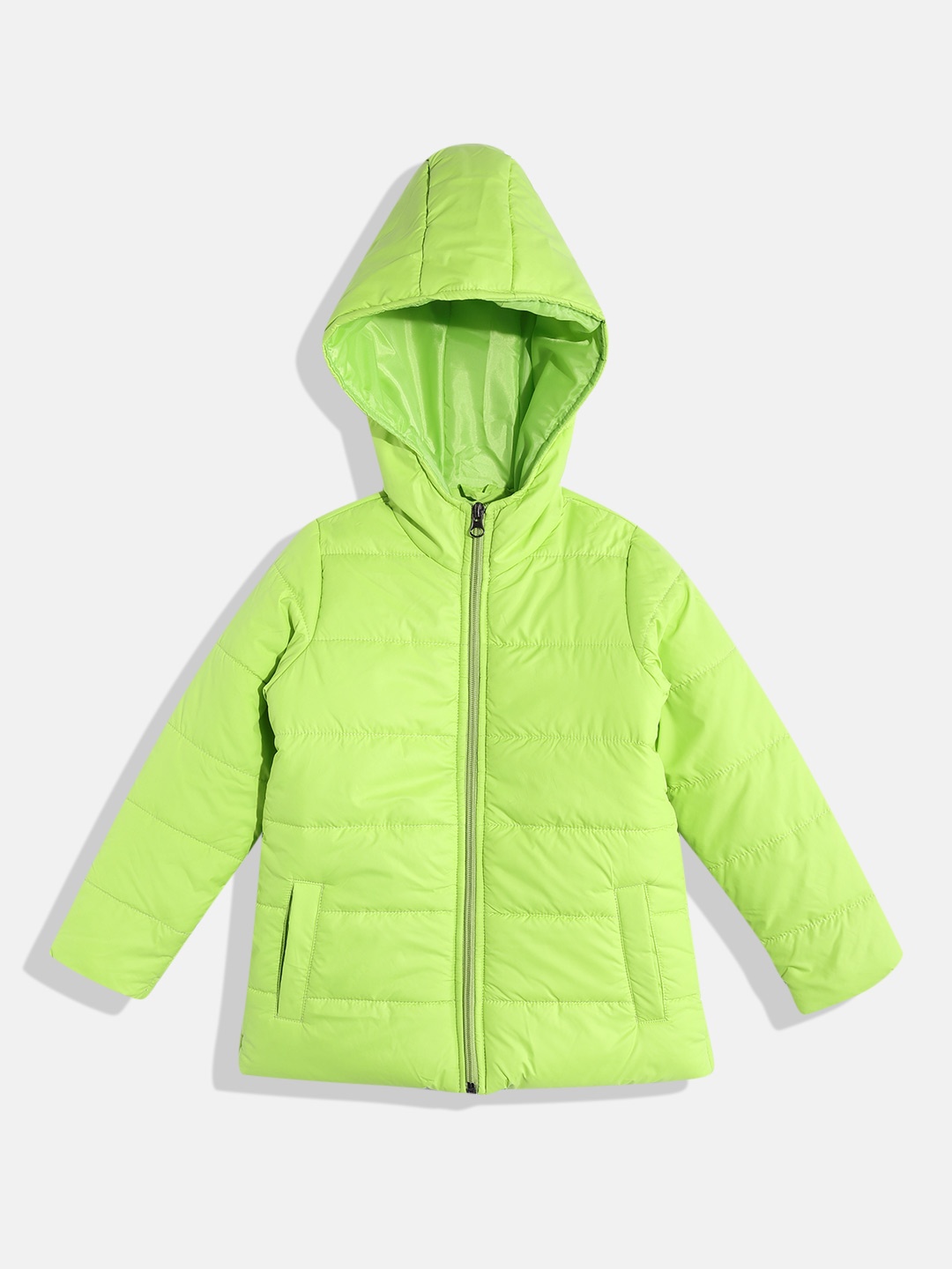

White Snow Girls Hooded Padded Jacket, Fluorescent green