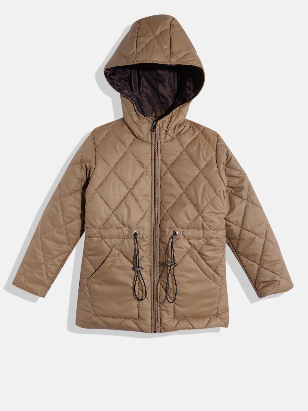 

White Snow Girls Hooded Quilted Jacket With Toggle Detail, Brown