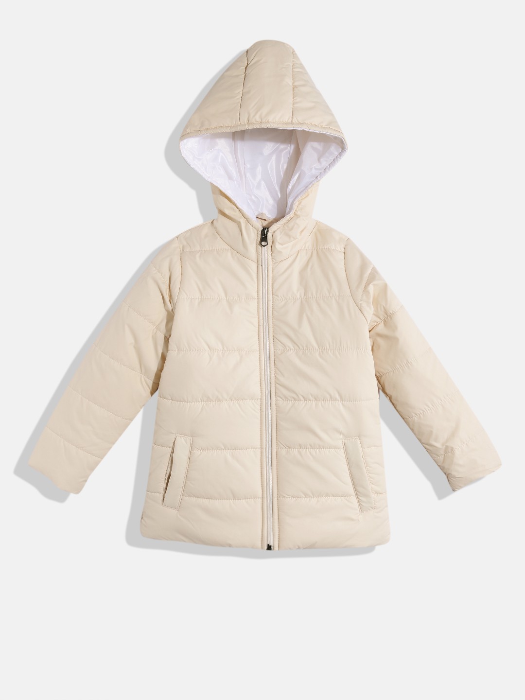 

White Snow Girls Hooded Padded Jacket, Beige