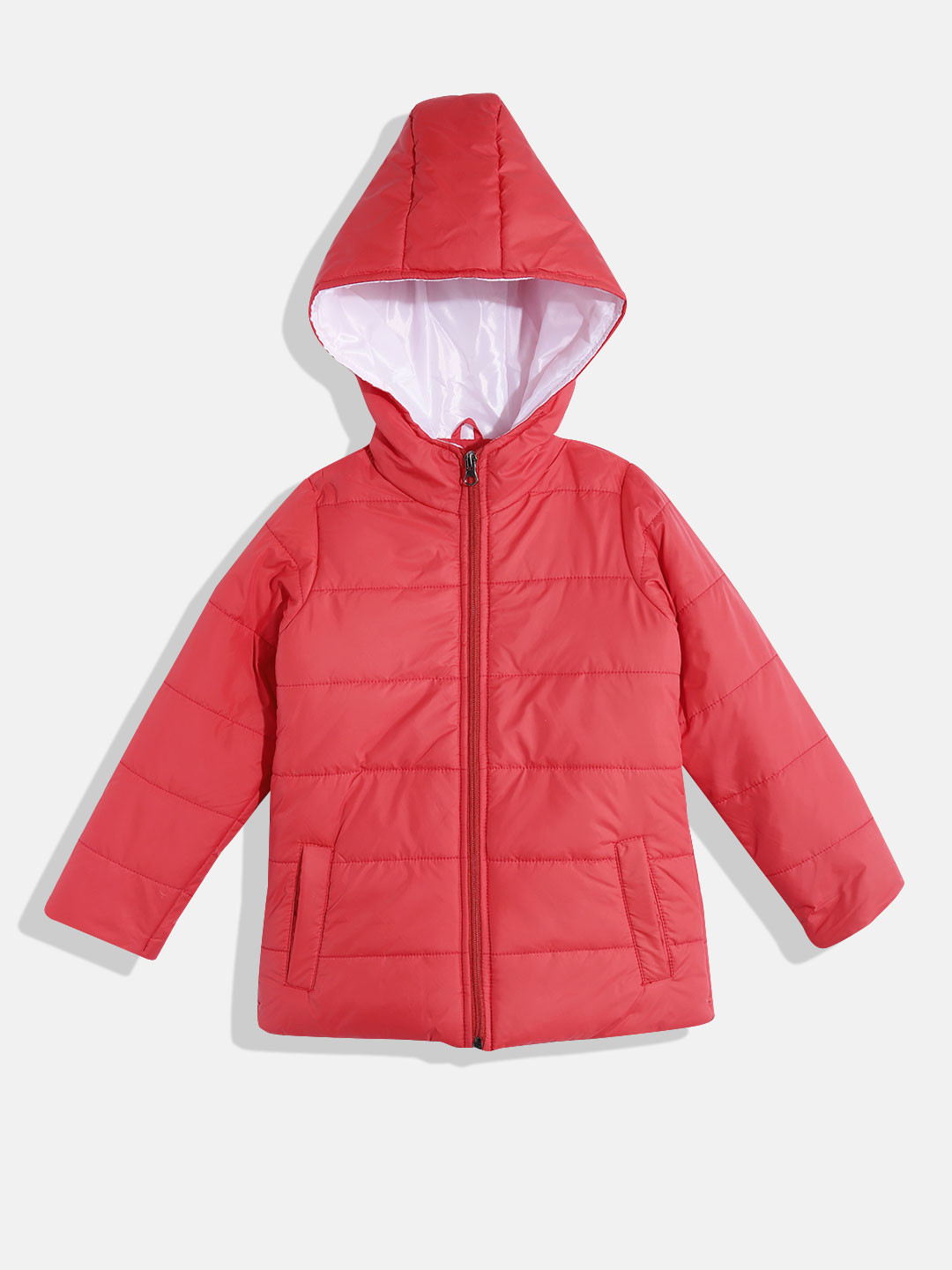 

White Snow Girls Hooded Padded Jacket, Red