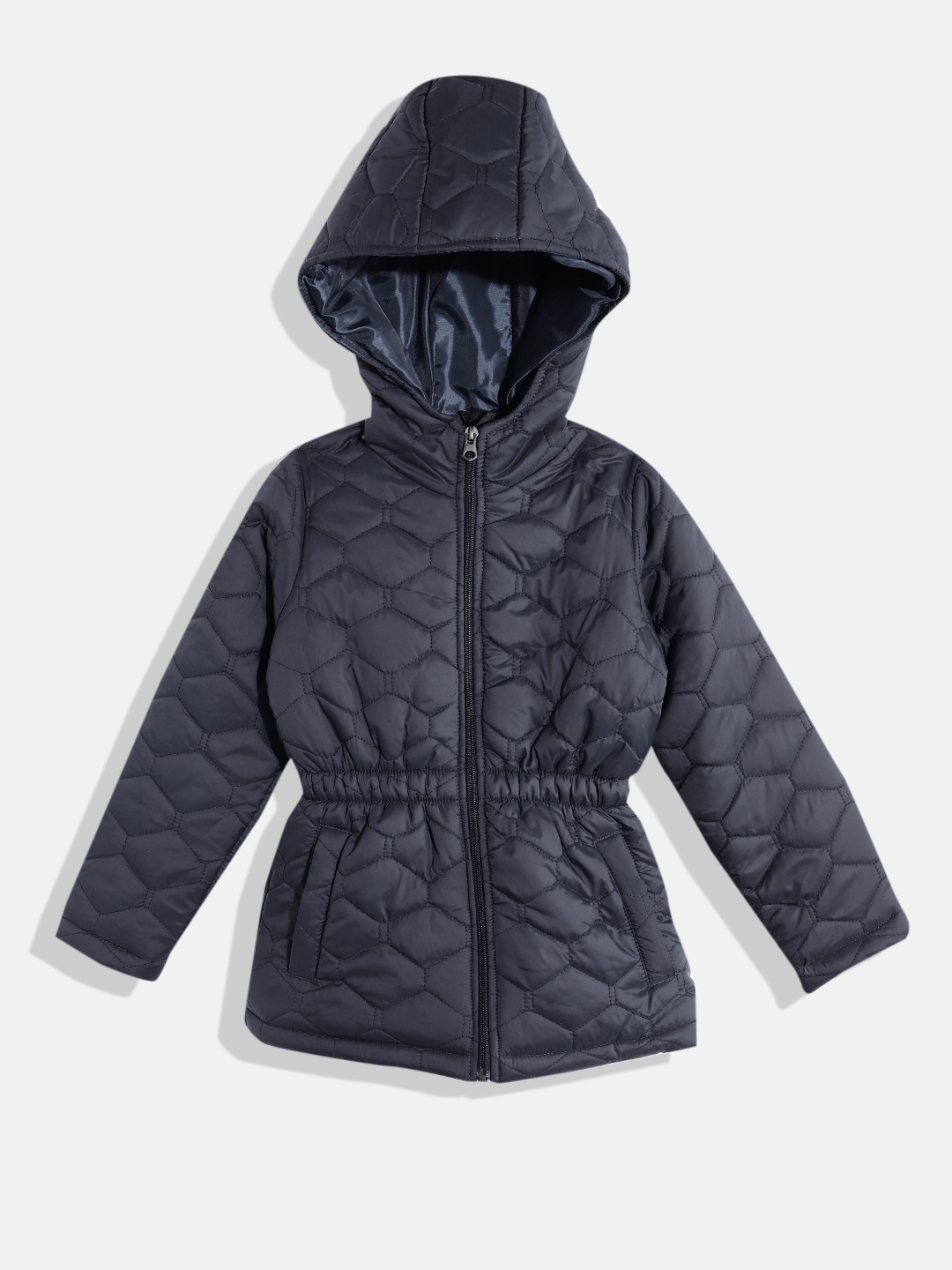 

White Snow Girls Hooded Quilted Jacket, Navy blue