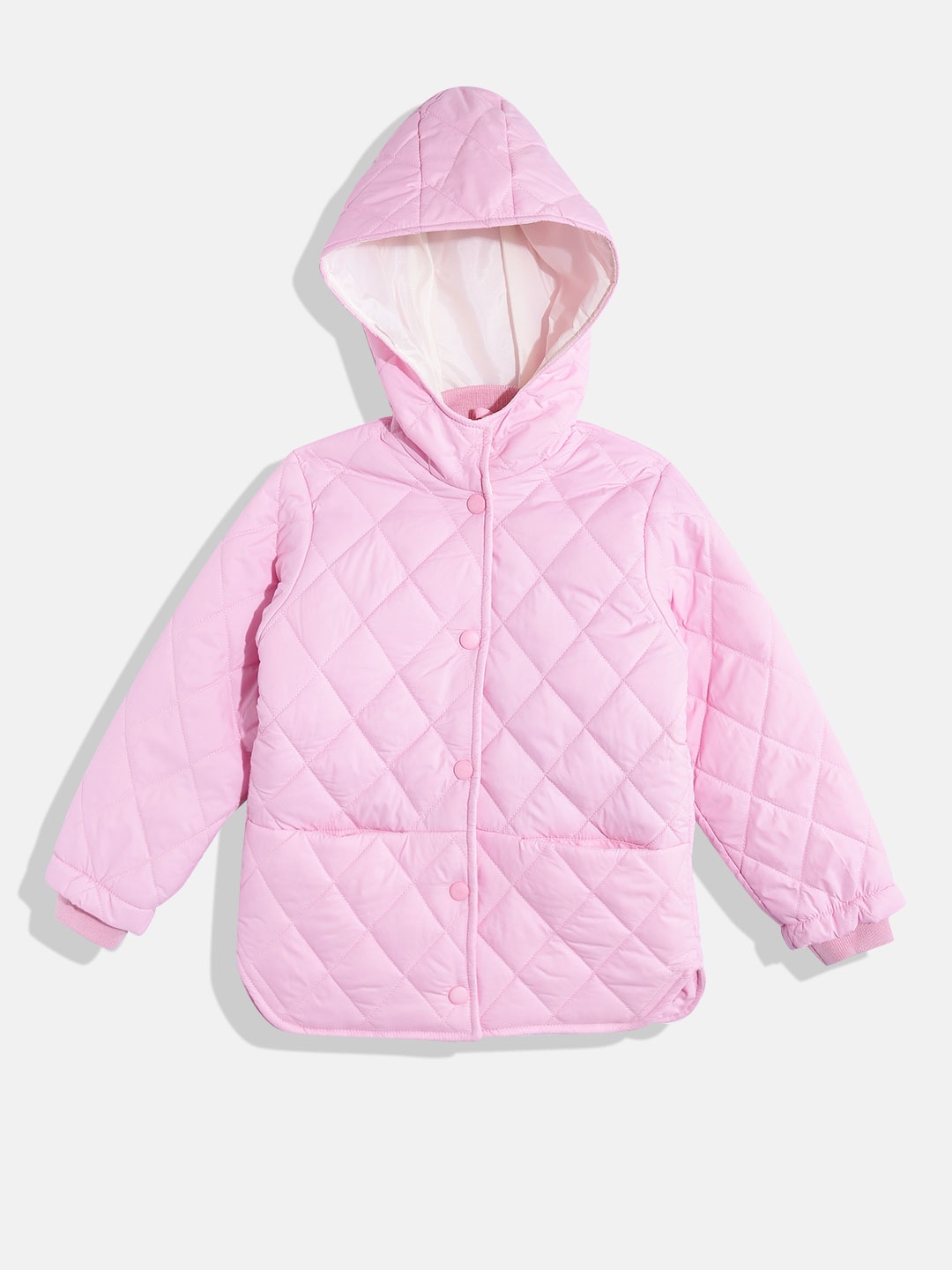 

White Snow Girls Hooded Quilted Jacket, Pink