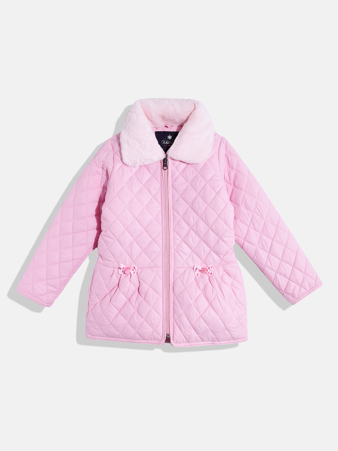

White Snow Girls Faux Fur Trim Quilted Jacket, Pink