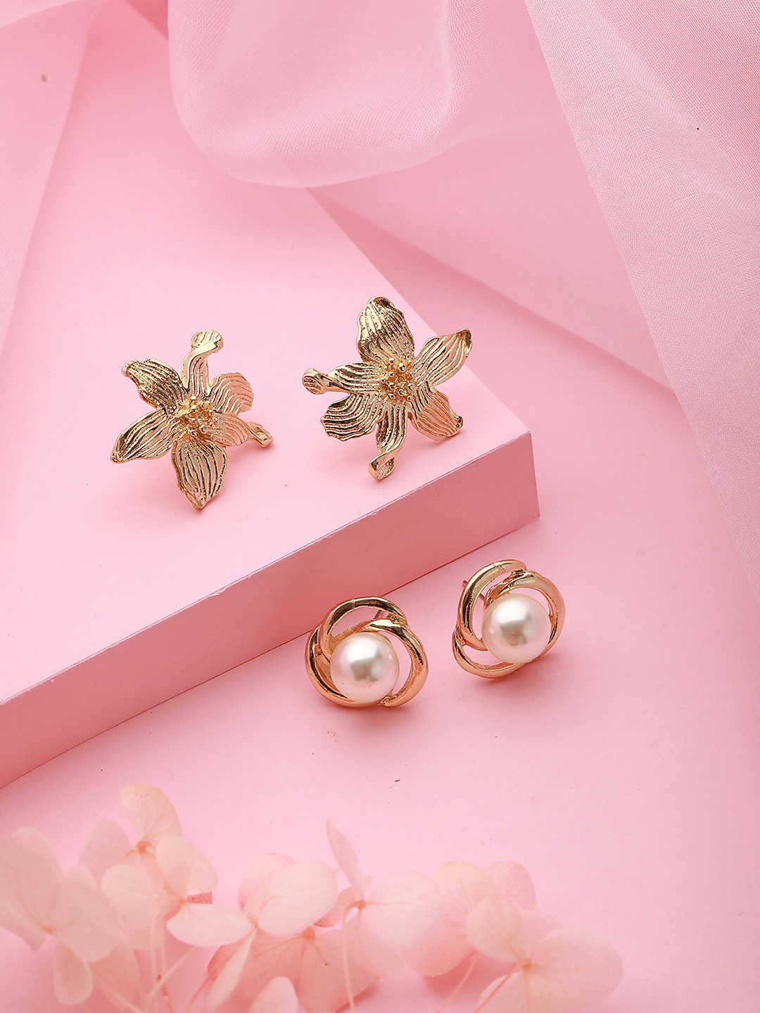 

Jazz and Sizzle Set Of 2 Gold-Plated Floral Stud Earrings
