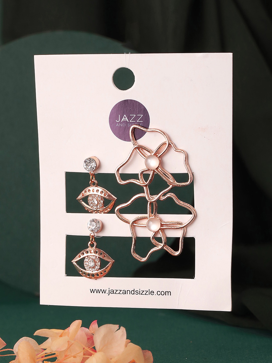 

Jazz and Sizzle Set Of 2 Rose Gold-Plated CZ Studded Drop Earrings