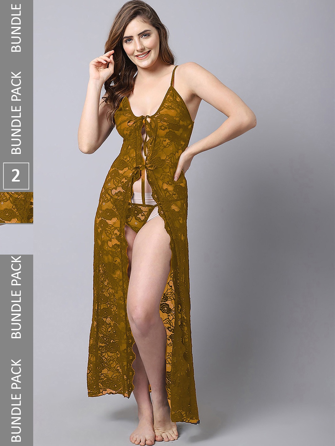 

AROUSY Yellow & Black Net Baby Doll