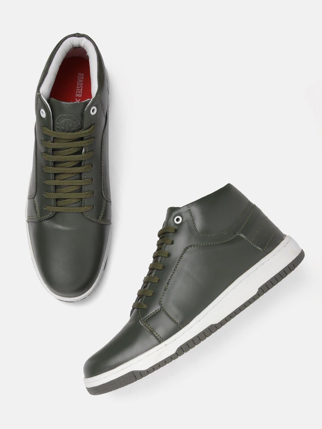 

Roadster Men Round Toe Mid-Top Sneakers, Olive