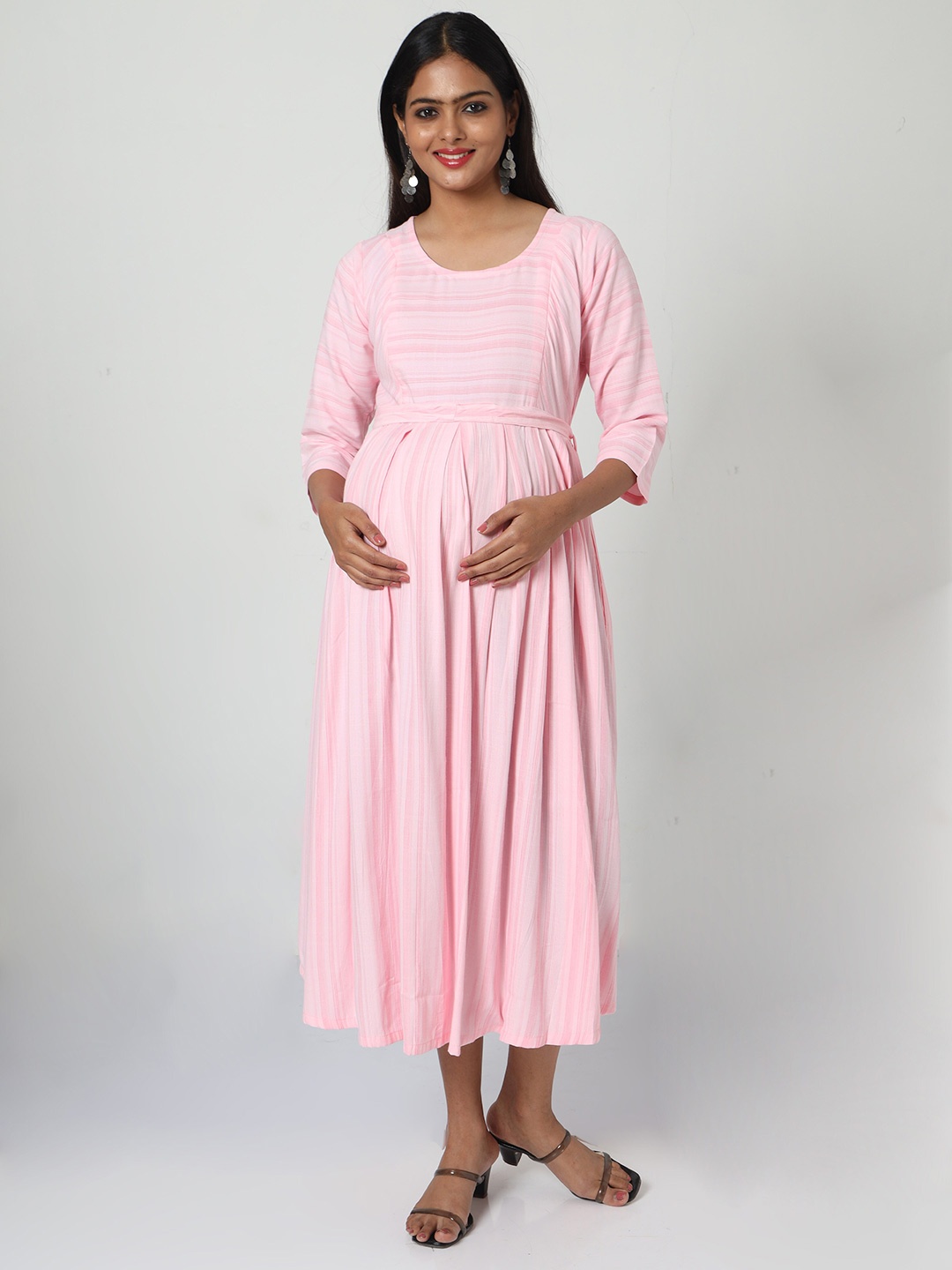 

MANET Fit & Flare Cotton Maternity Midi Dress, Pink