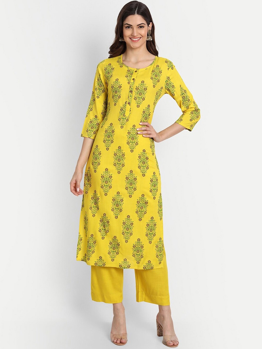 

SUTI Floral Printed Kurta with Palazzos, Yellow