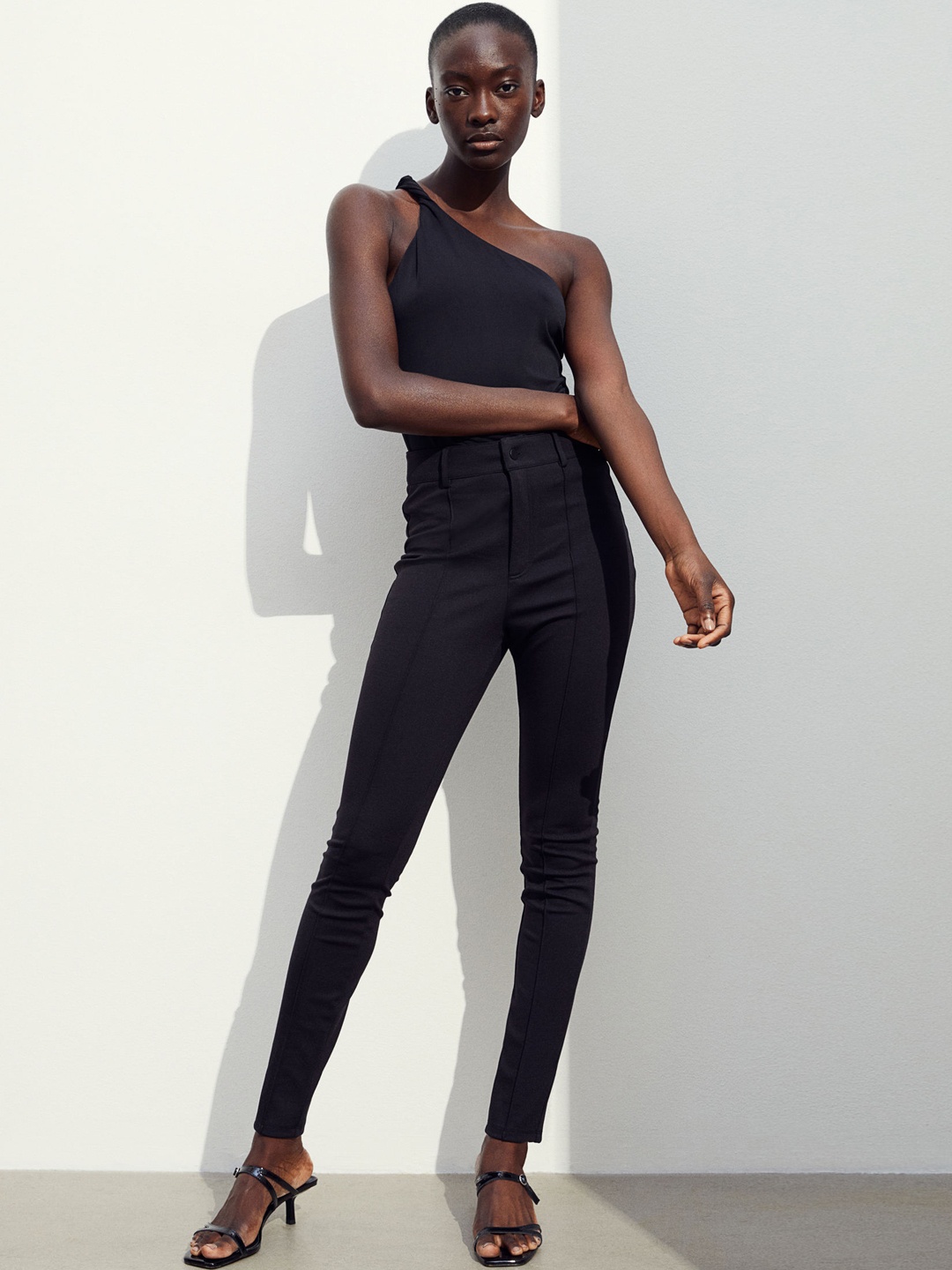 

H&M Crease-Leg Ankle-Length Leggings, Black