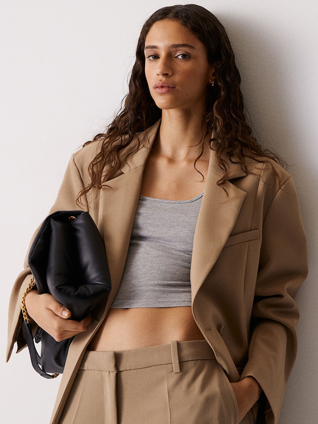 

H&M Double-Breasted Blazer, Beige