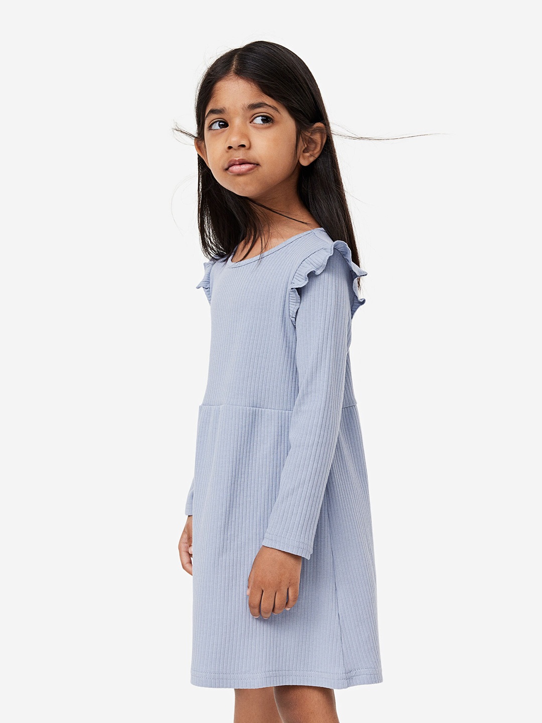 

H&M Girls Ribbed Jersey Dress, Blue