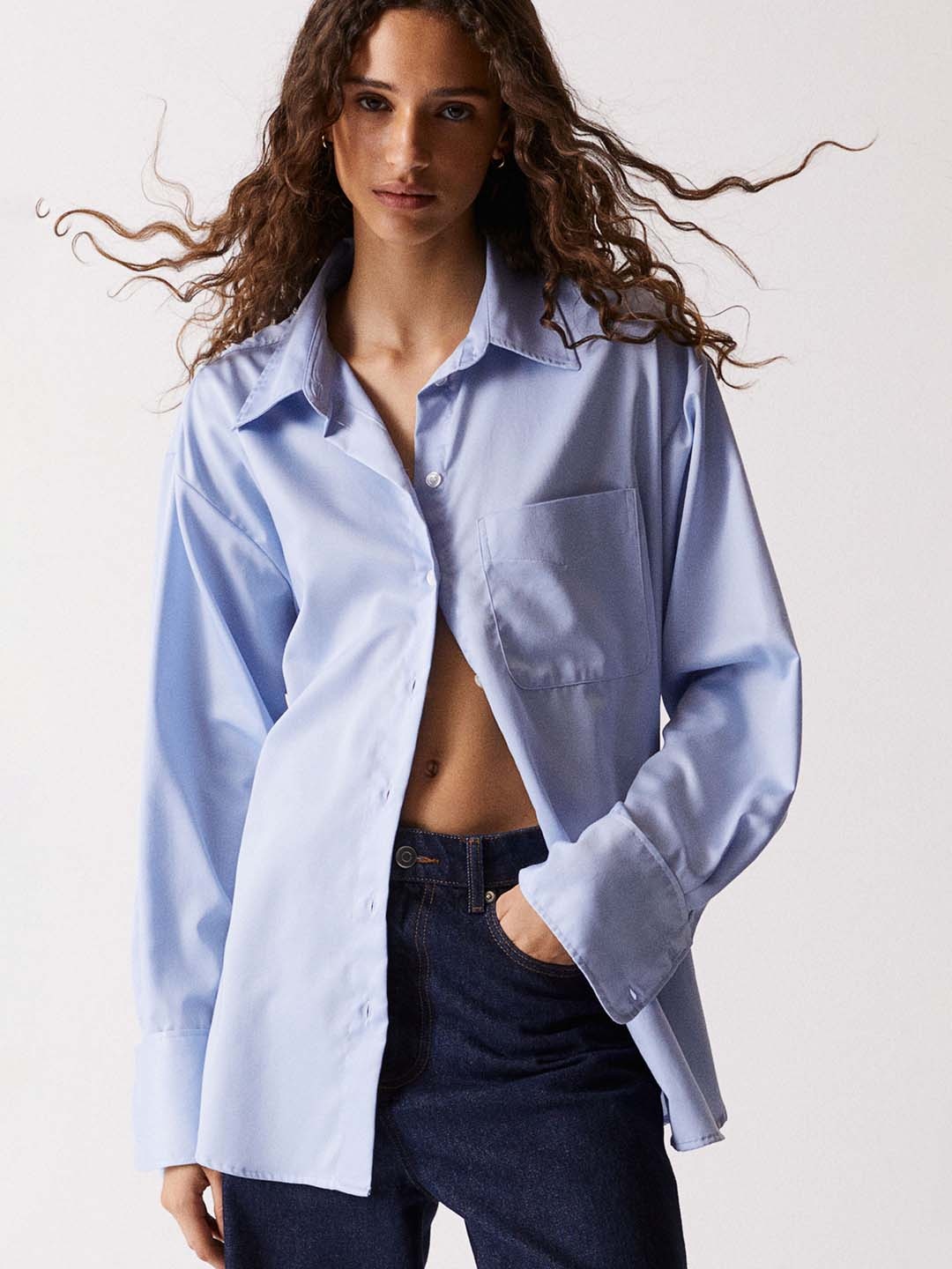 

H&M Satin Shirt, Blue