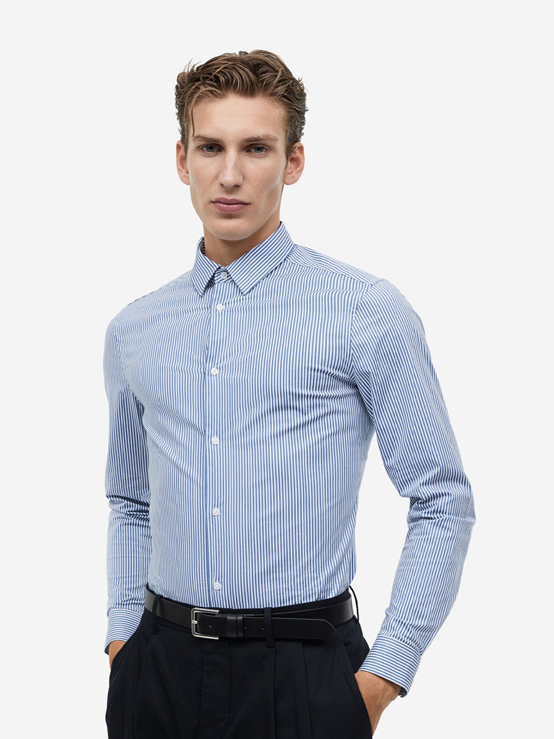 

H&M Muscle Fit Cotton Shirt, Blue
