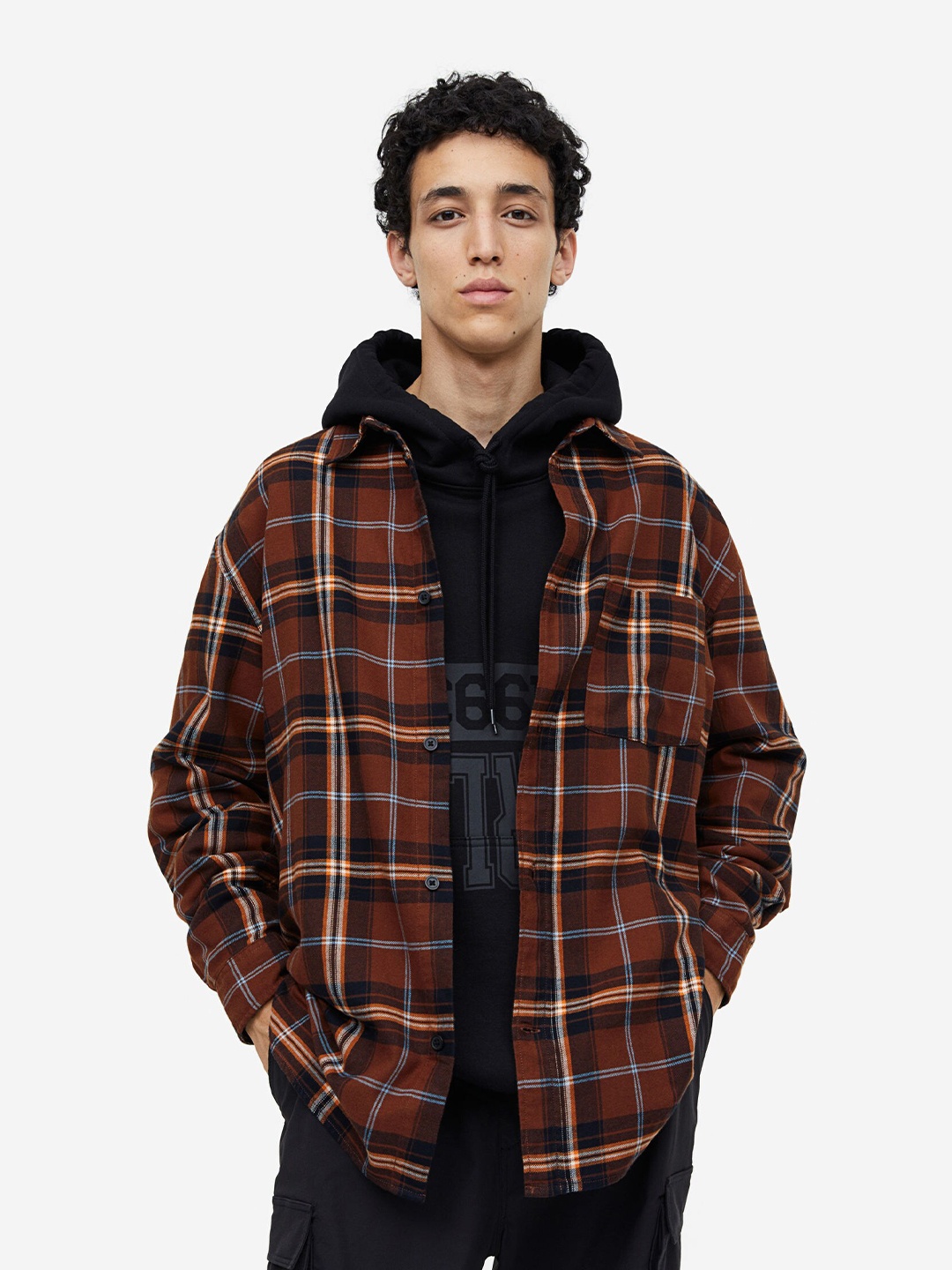 

H&M Pure Cotton Relaxed Fit Flannel Shirt, Brown