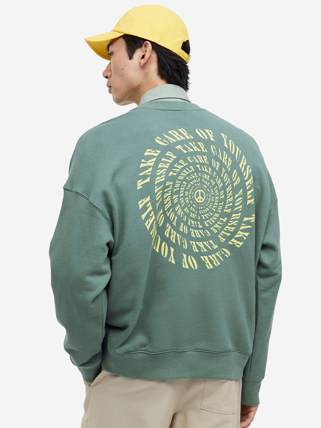 

H&M Pure Cotton Oversized Fit Printed Sweatshirt, Green
