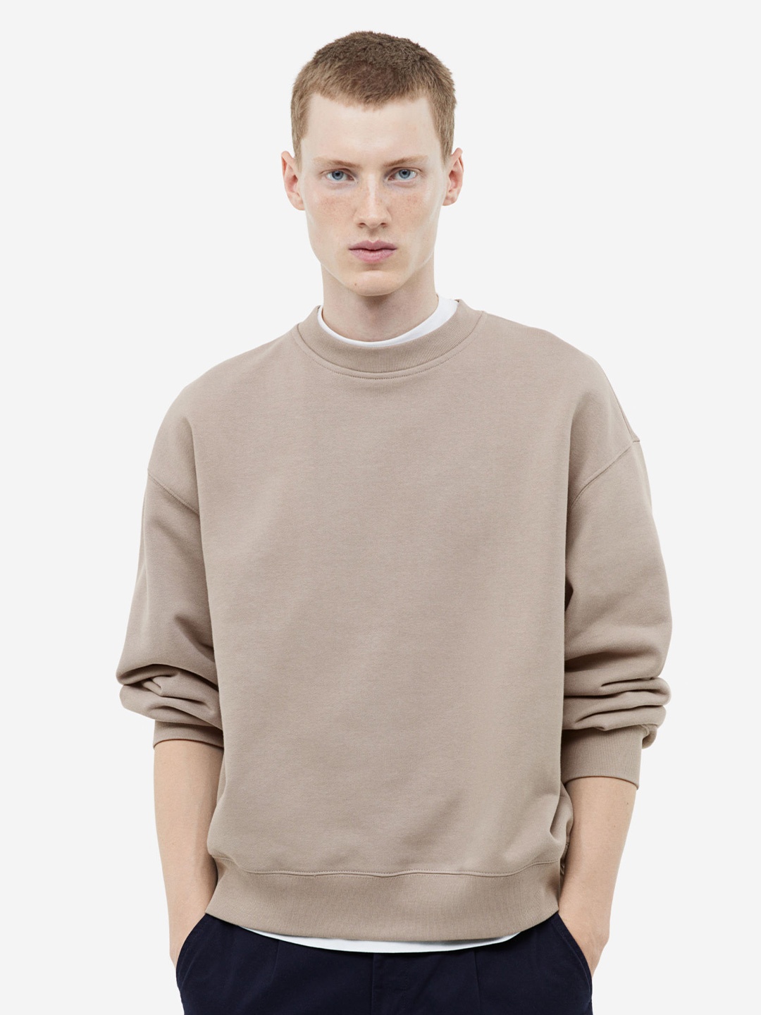 H&M Oversized Fit Cotton Sweatshirt, Beige