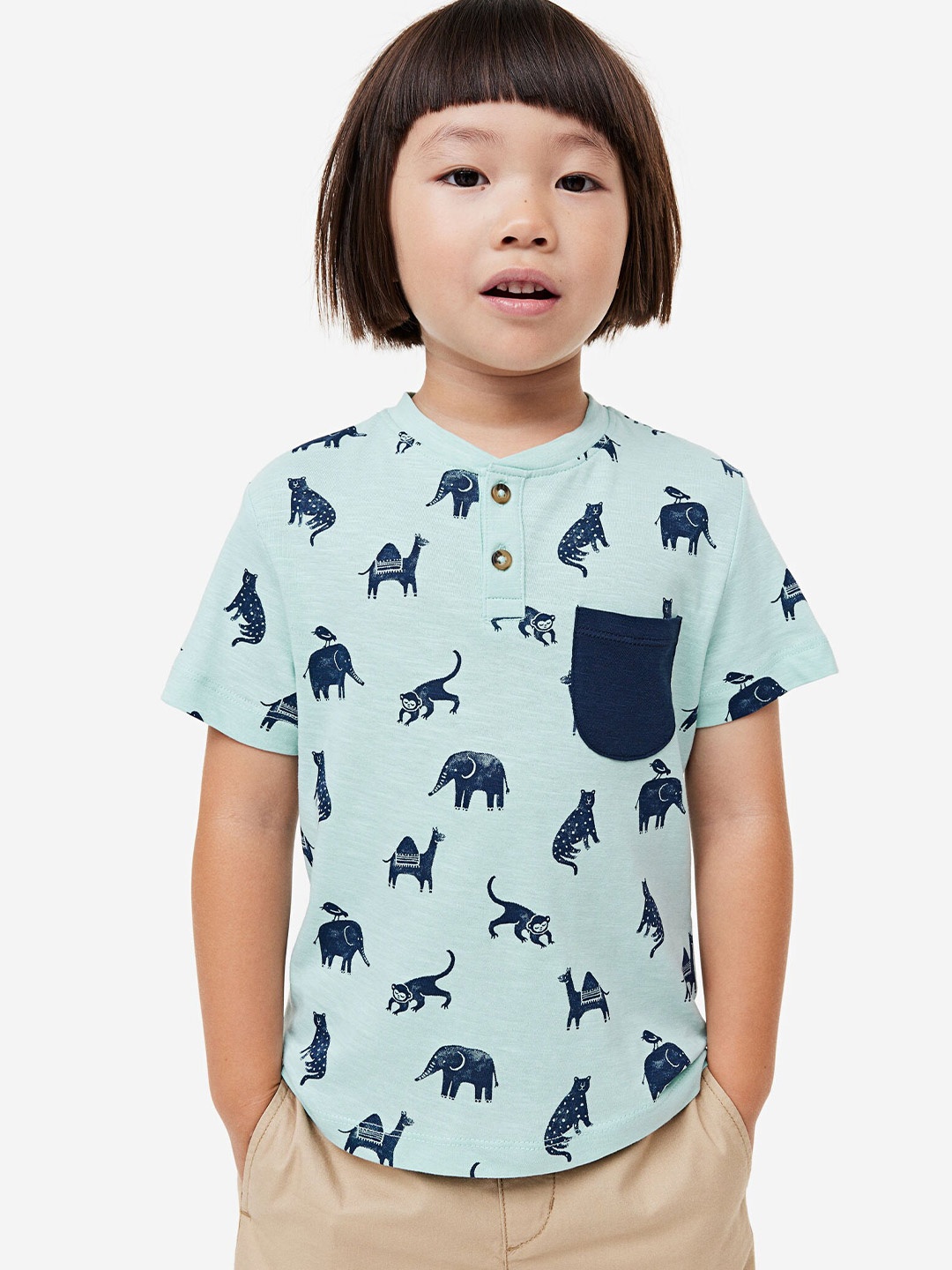 

H&M Boys Short-Sleeved Henley T-Shirt, Turquoise blue
