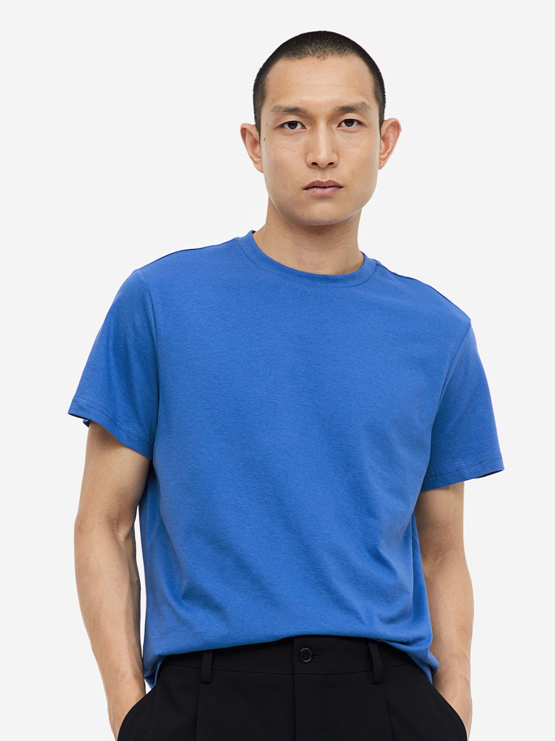 

H&M Pure Cotton Regular Fit Round-Neck T-Shirt, Blue