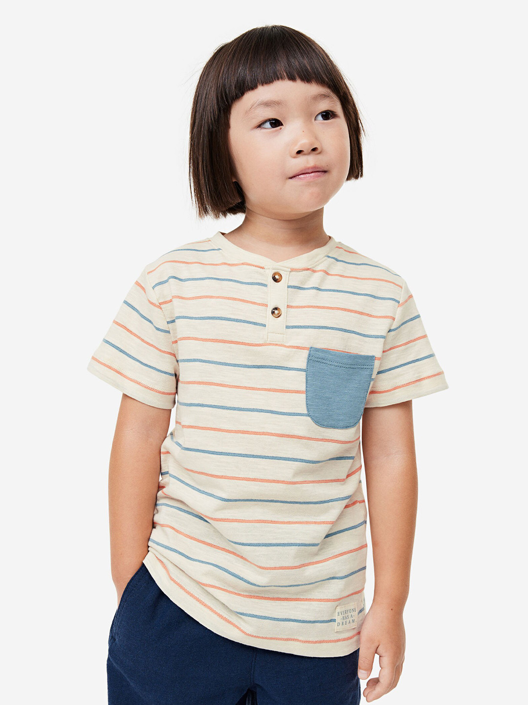 

H&M Boys Pure Cotton Short-Sleeved Henley T-Shirt, White