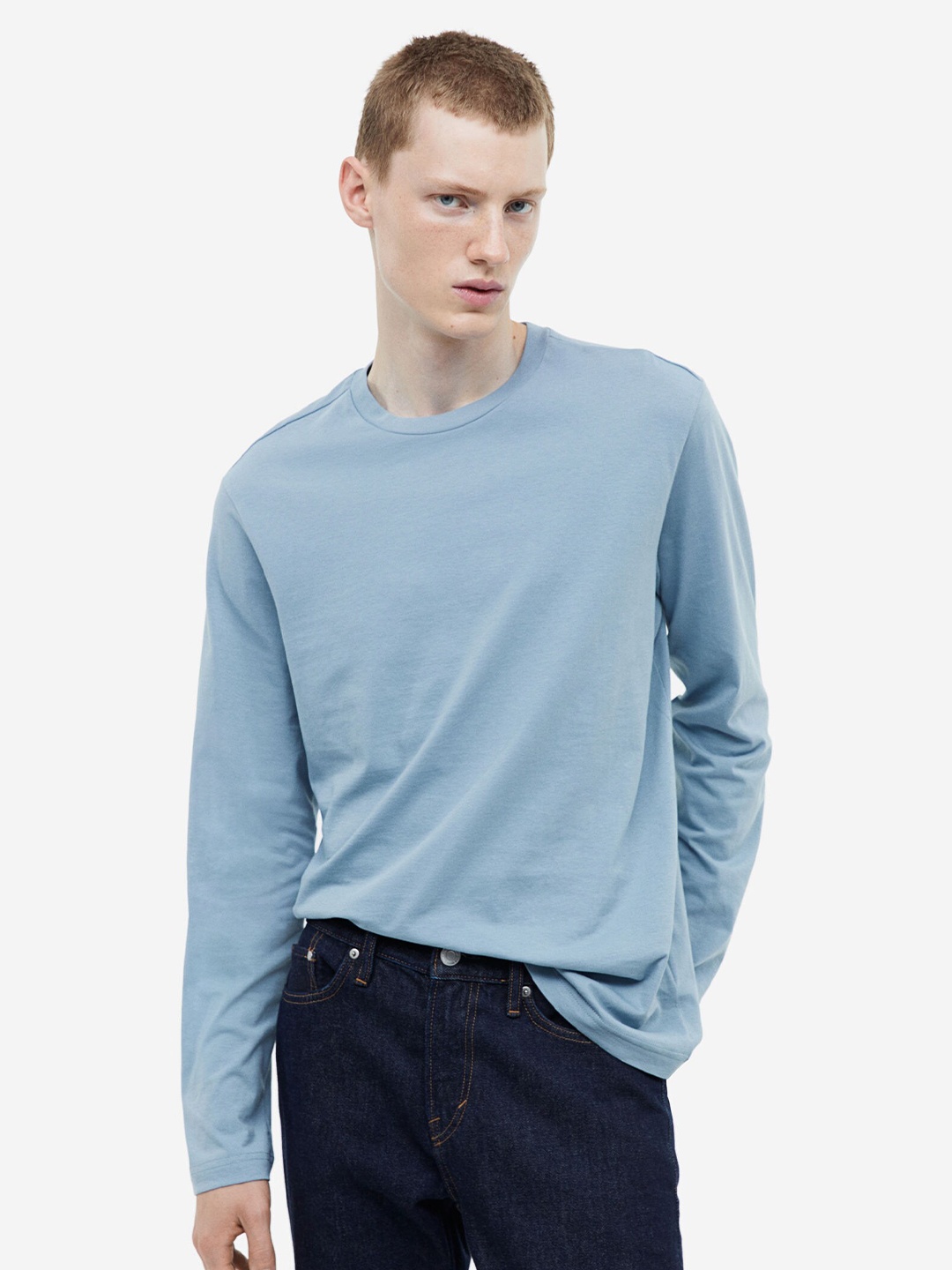 

H&M Pure Cotton Regular Fit Jersey Top, Blue