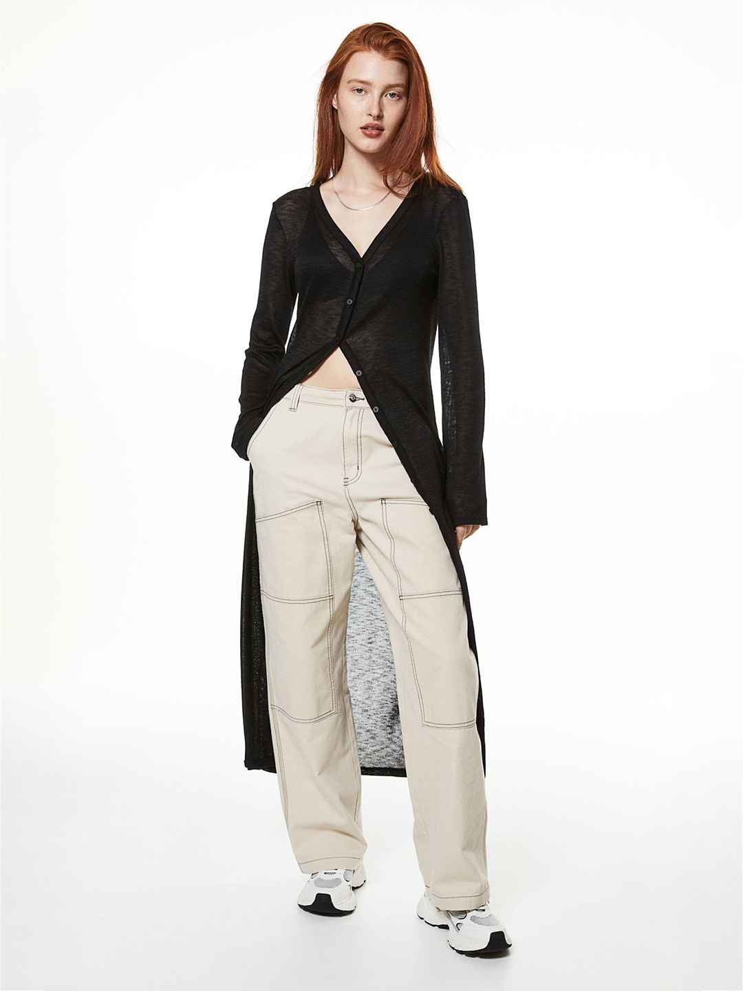 

H&M Long Jersey Cardigan, Black