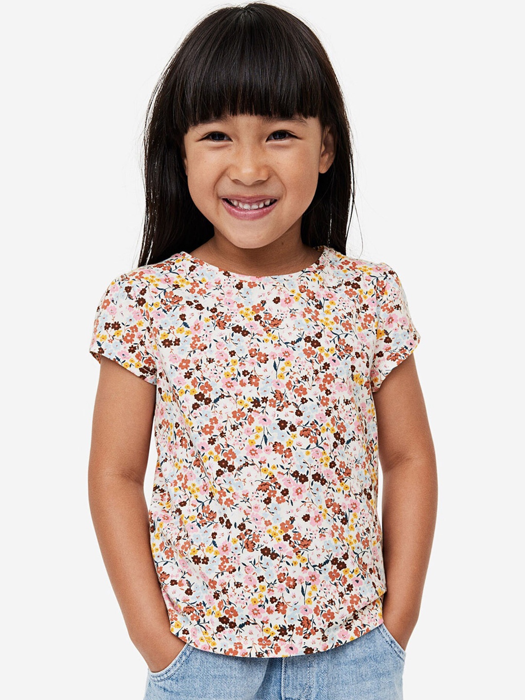 

H&M Girls Puff-Sleeved Jersey Top, White