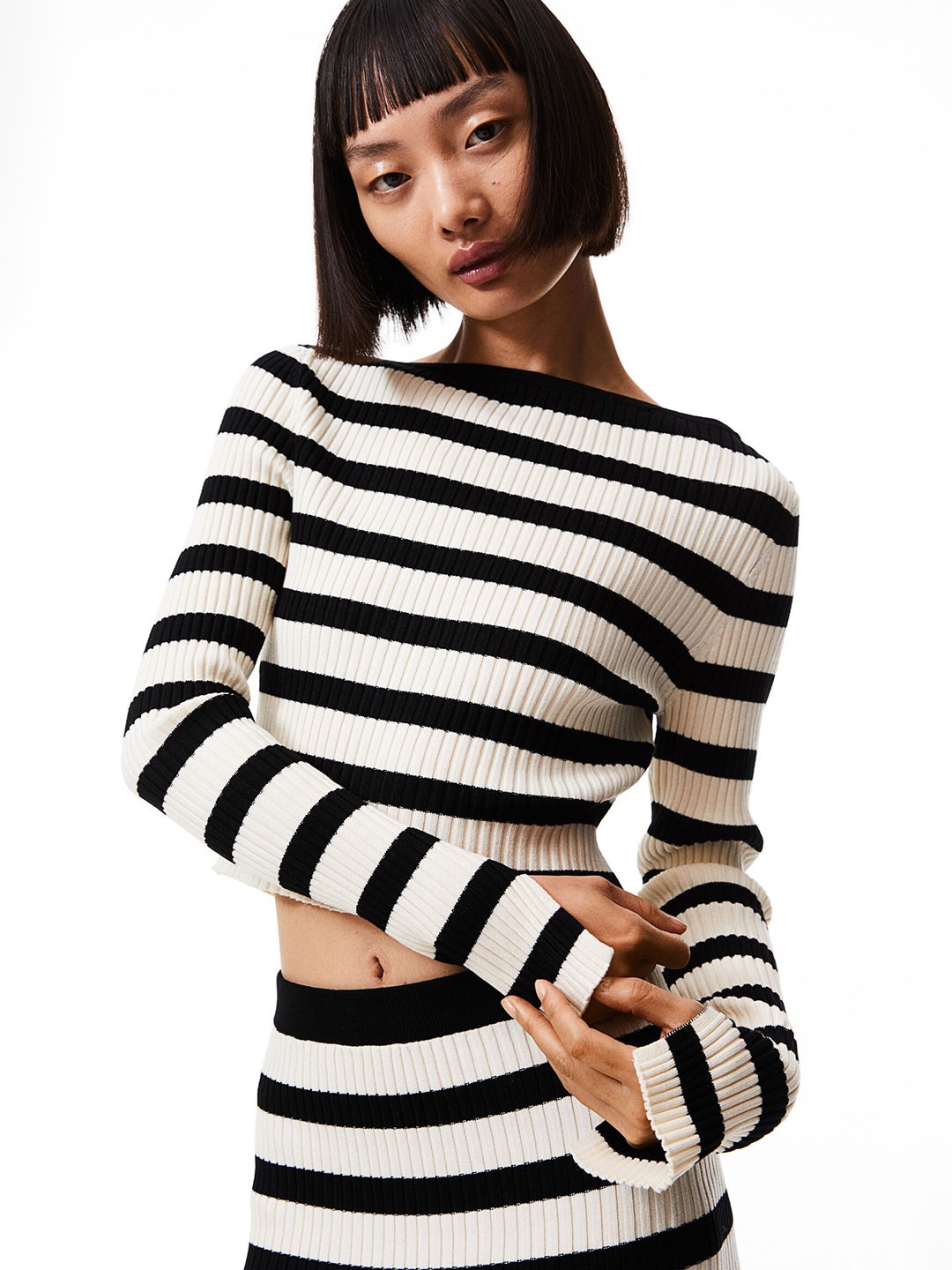 

H&M Rib-Knit Cropped Top, White