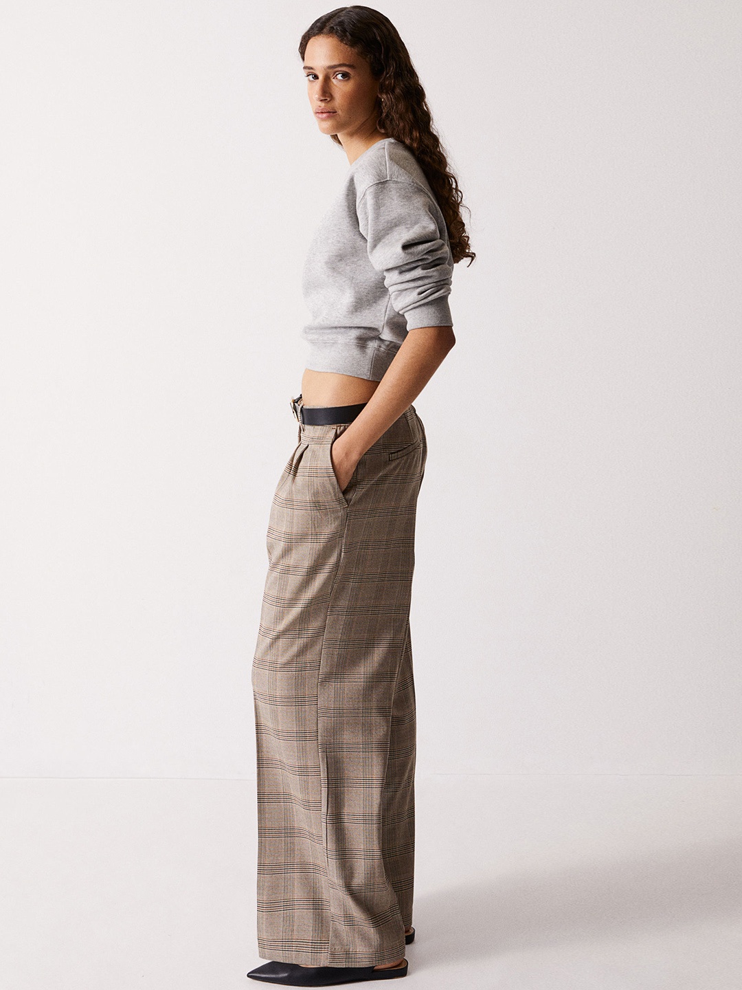 

H&M Women Wide Tailored Trousers, Beige