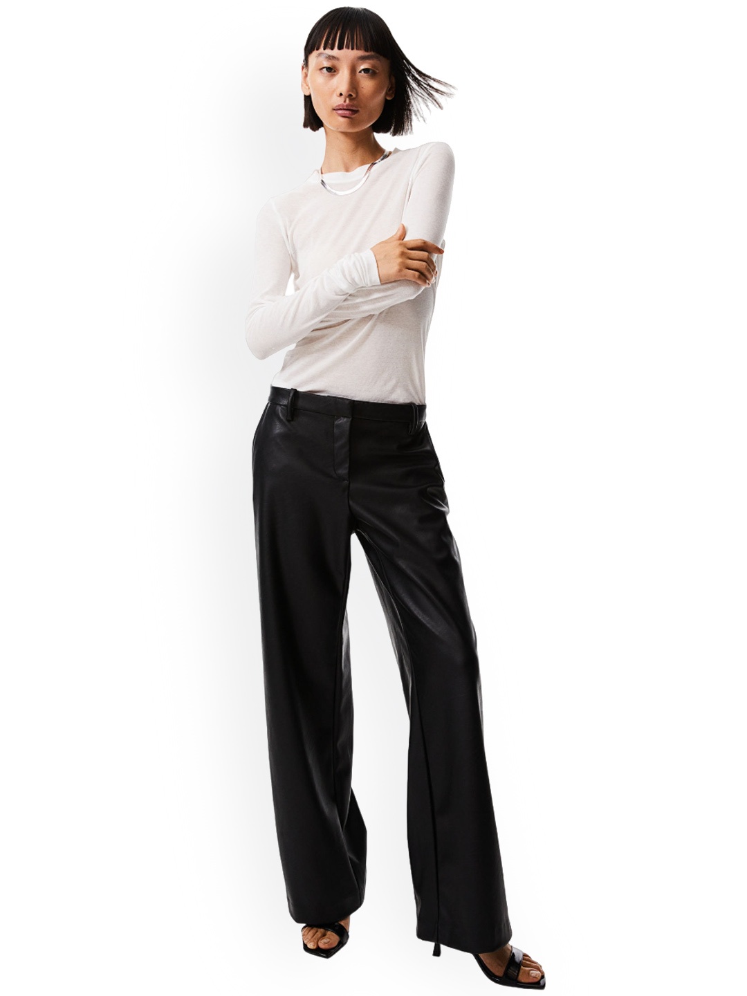 

H&M Women Coated Tailored Trousers, Black