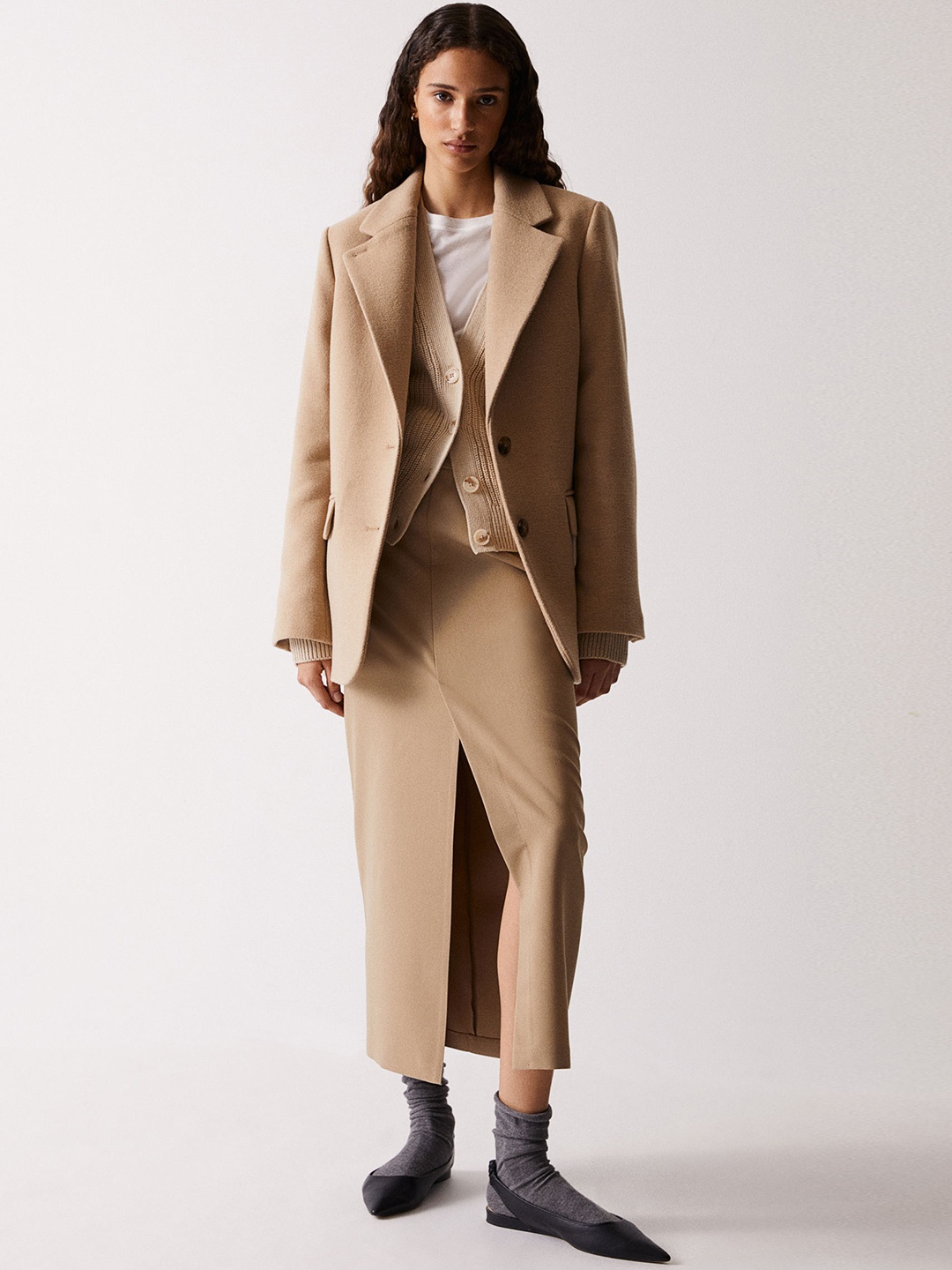 

H&M Single-Breasted Jacket, Beige
