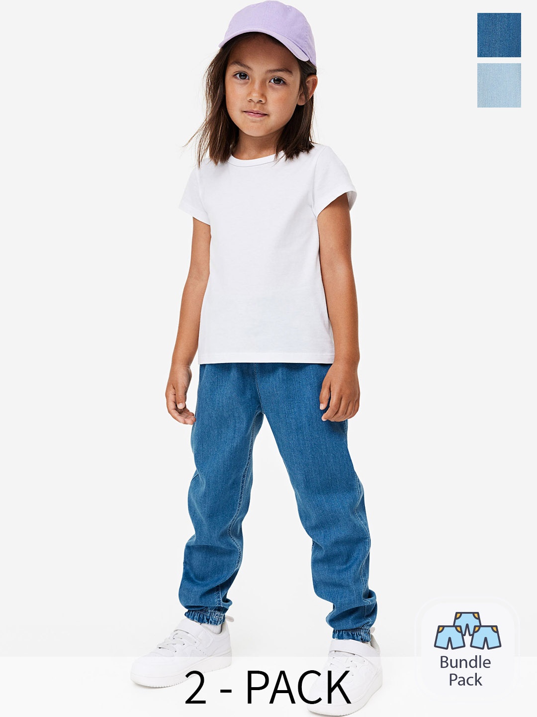 

H&M Girls 2-Pack Denim Joggers, Blue