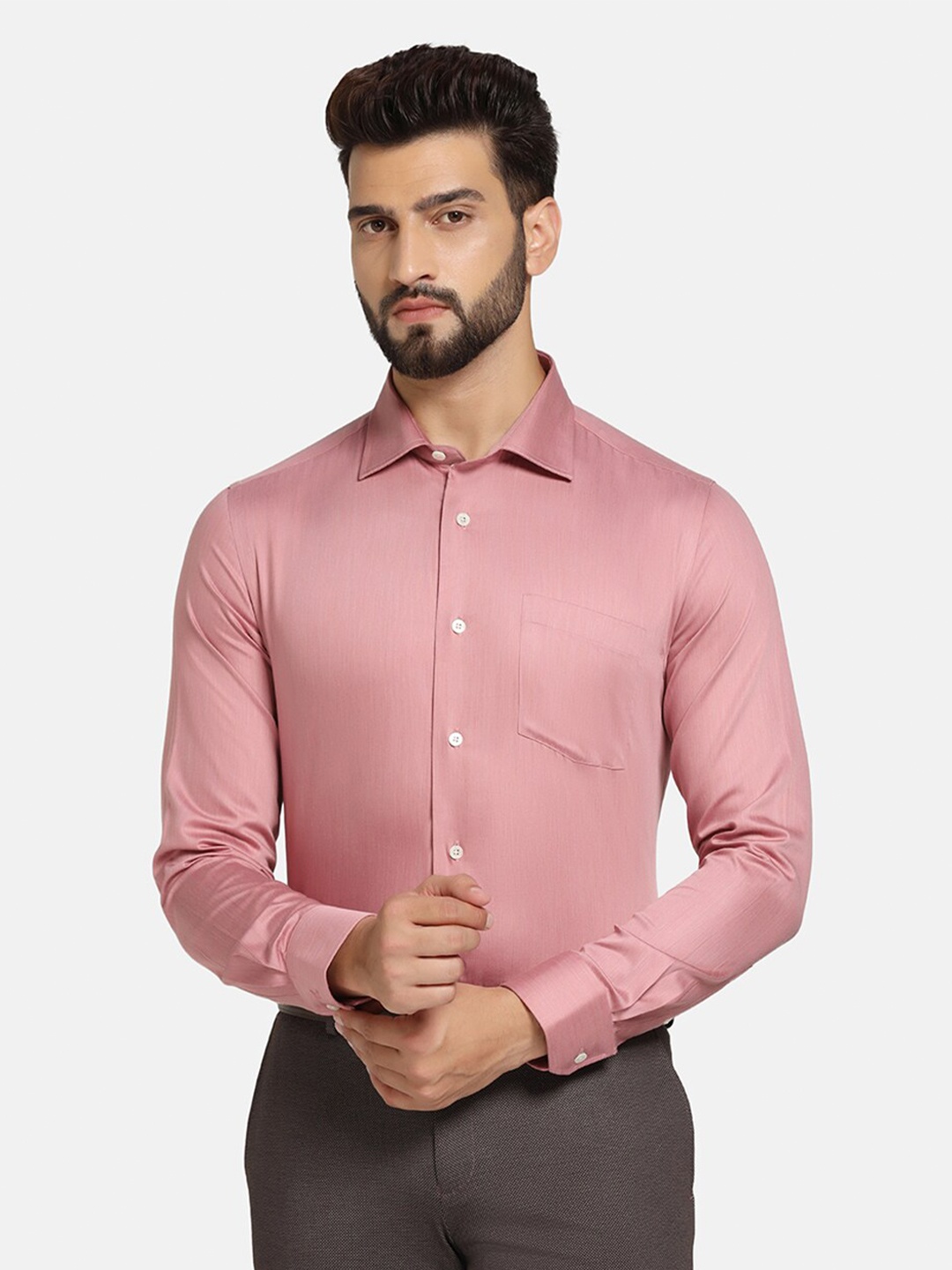 

Blackberrys India Slim Slim Fit Cutaway Collar Pure Cotton Formal Shirt, Pink