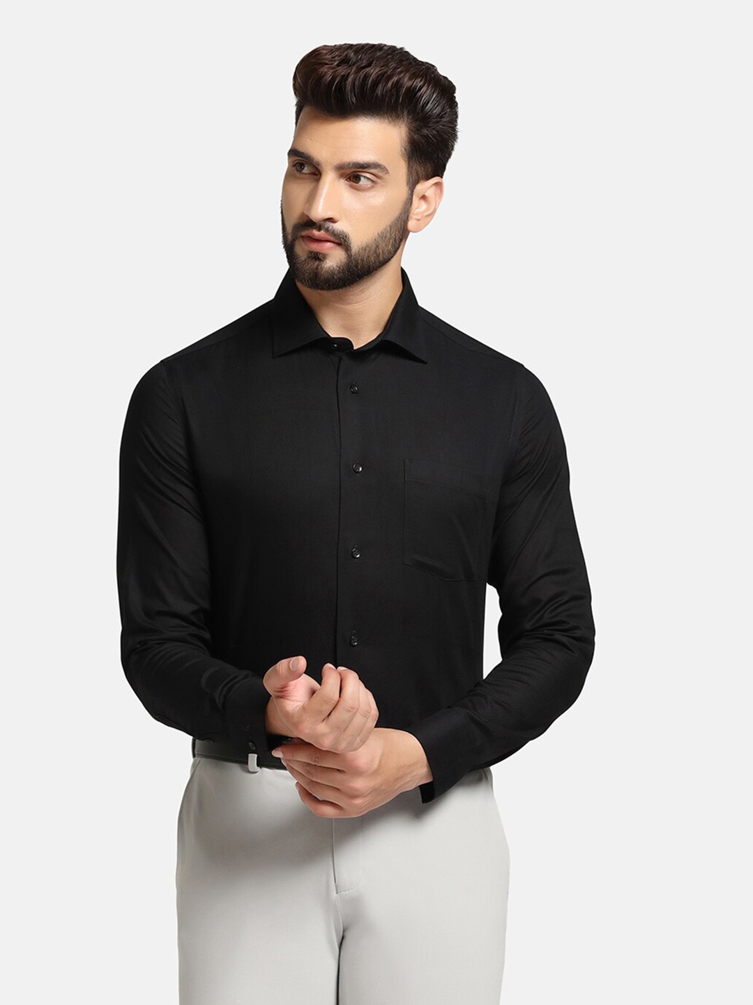 

Blackberrys India Slim Slim Fit Cutaway Collar Pure Cotton Formal Shirt, Black